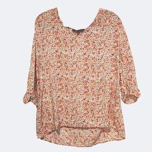 Rachael Roy pink & white floral 3/4 sleeve blouse Size Large